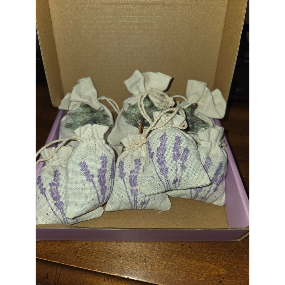 Natural Lavender and Cedar Aromatic Sachet Set Linen Drawstring Bags 8pc